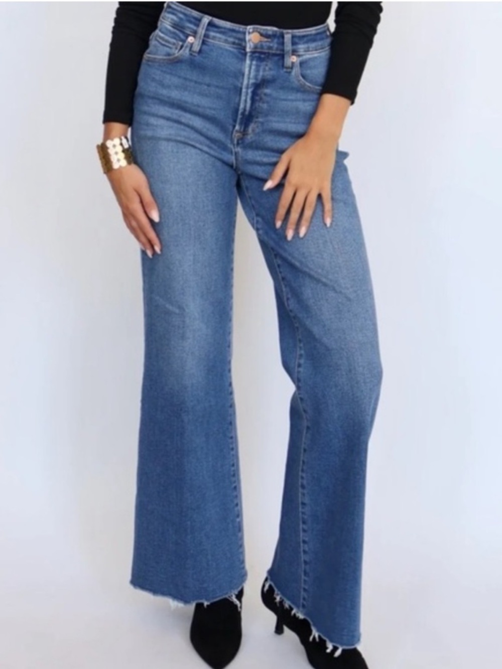 Dear John Fiona Wide Leg Jeans Midtown Size 28 Raw Hem Denim